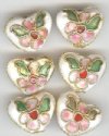 6 13mm White Cloisonné Hearts